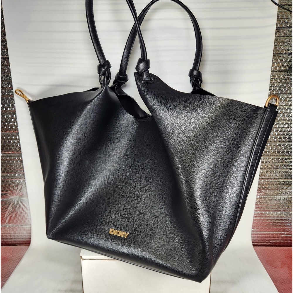 DKNY Paula Tote Bag Womens Size Large Black Pebbled Faux Leather Commuter Bag